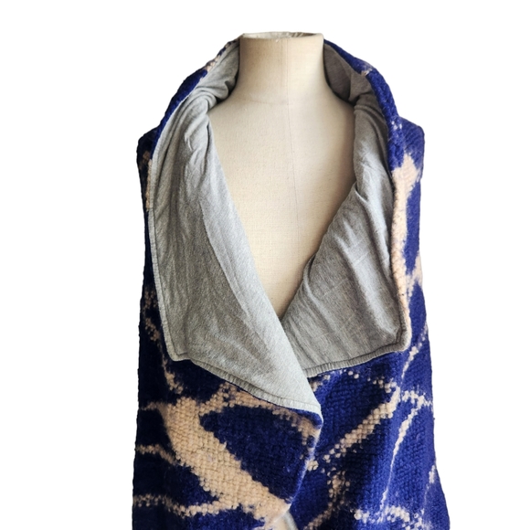 Anthropologie Tabitha Open Sweater Duster Vest Wool Mohair Blend Blue Cream Med - Picture 3 of 14